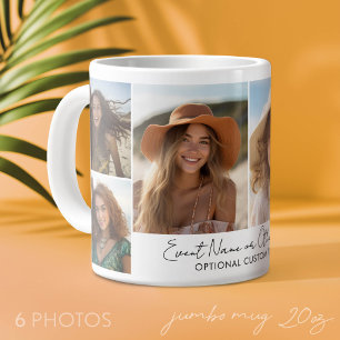 6 Photo Collage - Modern Minimal Grid with Script Giant Coffee Mug