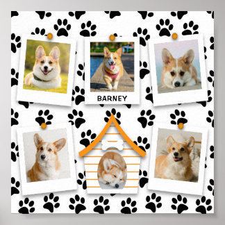 6 Photo Collage Name Dog House Paw Prints Poster
