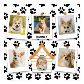 6 Photo Collage Name Dog House Paw Prints Poster