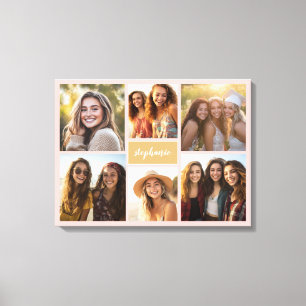 6 Photo Collage Name Minimalist - Can Edit color Canvas Print