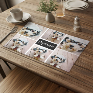 6 Photo Collage Name Minimalist - Can Edit color Cloth Placemat