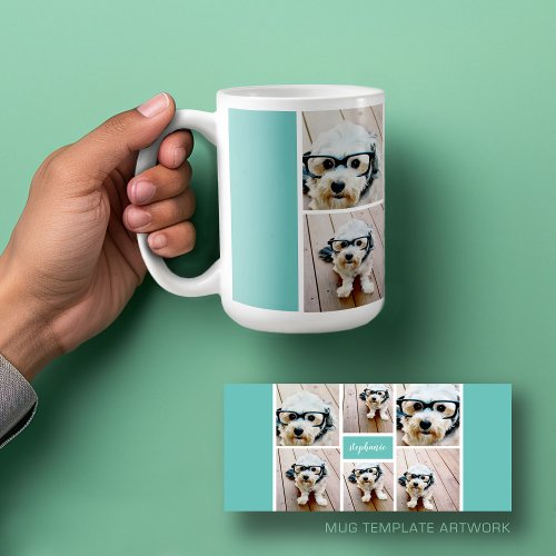 6 Photo Collage Name Minimalist _ Can Edit color Coffee Mug