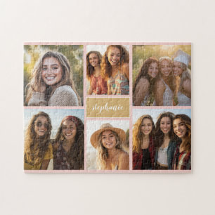 6 Photo Collage Name Minimalist - Can Edit color Jigsaw Puzzle