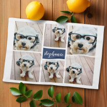 6 Photo Collage Name Minimalist - Can Edit color Kitchen Towel