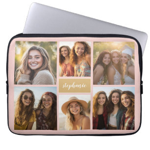 6 Photo Collage Name Minimalist - Can Edit color Laptop Sleeve