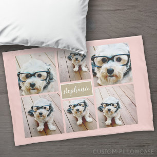 6 Photo Collage Name Minimalist - Can Edit color Pillow Case