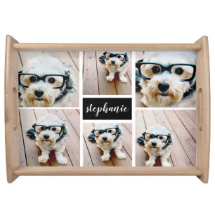 6 Photo Collage Name Minimalist - Can Edit color Serving Tray