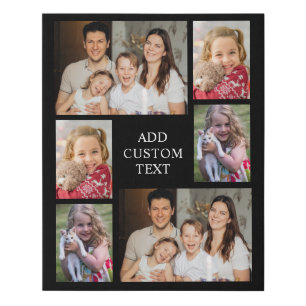6 photo collage on black background and White text Faux Canvas Print