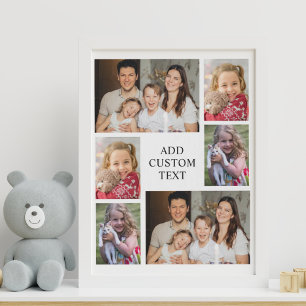 6 photo collage on white background and black text faux canvas print