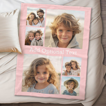 6 Photo Collage Optional Text -- Can Edit Color Fleece Blanket by MarshEnterprises at Zazzle