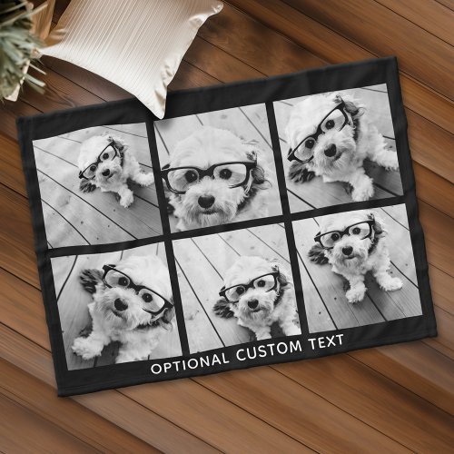 6 Photo Collage Optional Text __ CAN Edit Color Fleece Blanket