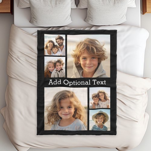 6 Photo Collage Optional Text __ CAN Edit Color Fleece Blanket