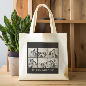 6 Photo Collage Optional Text -- Can Edit Color Large Tote Bag by MarshEnterprises at Zazzle