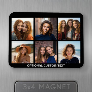 6 Photo Collage Optional Text -- CAN Edit Color Magnet
