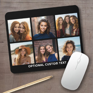 6 Photo Collage Optional Text -- CAN Edit Color Mouse Pad