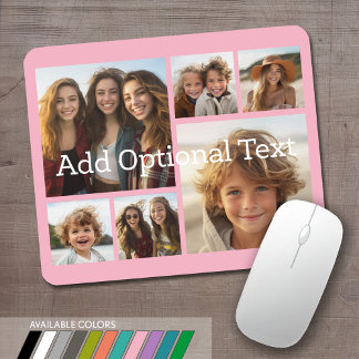 6 Photo Collage Optional Text -- CAN Edit Color Mouse Pad