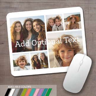 6 Photo Collage Optional Text -- CAN Edit Color Mouse Pad