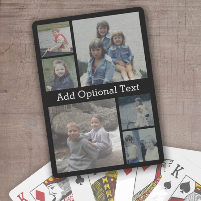 6 Photo Collage Optional Text -- CAN Edit Color Playing Cards