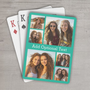 6 Photo Collage Optional Text -- CAN Edit Color Poker Cards