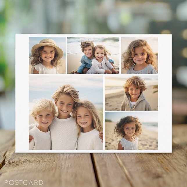 6 Photo Collage Optional Text -- CAN Edit Color Postcard (Custom Photo Postcard)
