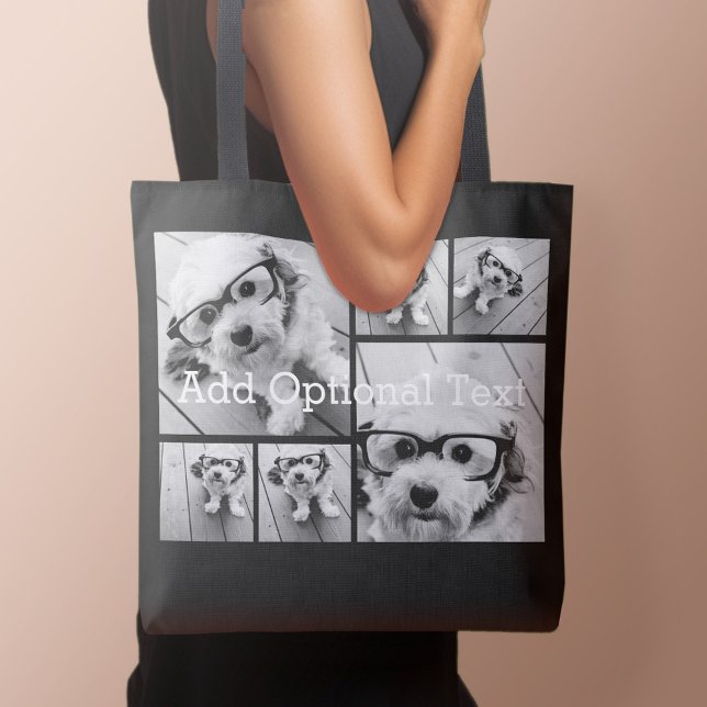 6 Photo Collage Optional Text -- CAN Edit Color Tote Bag (Personalized tote bag with photo and text)