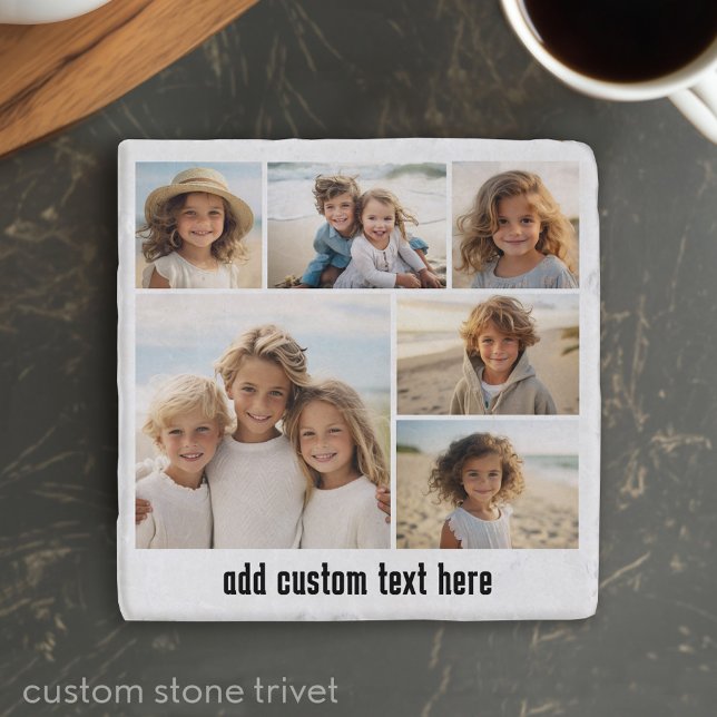 6 Photo Collage Optional Text -- CAN Edit Color Trivet (Custom Stone Trivet with a Photo Collage and Text)