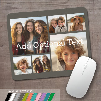 6 Photo Collage Optional Text -- CAN Edit Grey Mouse Pad