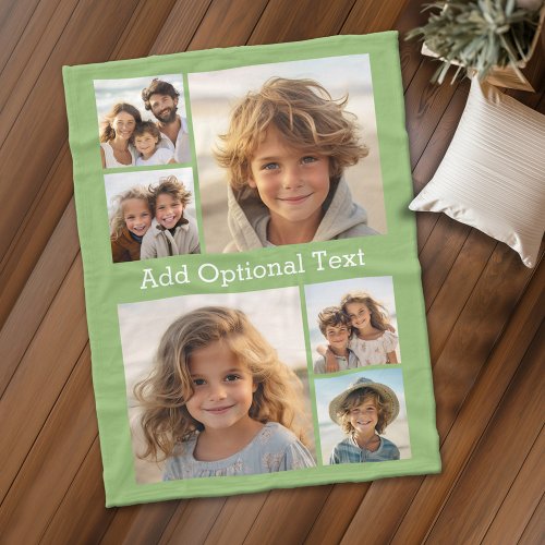 6 Photo Collage Optional Text __ CAN Edit Lime Fleece Blanket