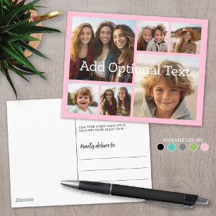 6 Photo Collage Optional Text -- CAN Edit Pink Postcard
