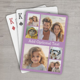 6 Photo Collage Optional Text -- lavender Playing Cards