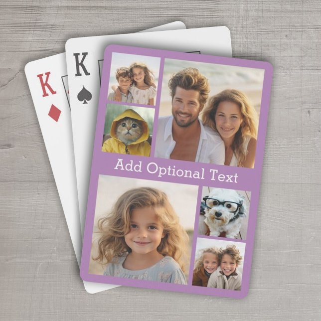 6 Photo Collage Optional Text -- lavender Poker Cards (Personalized Playing Cards - 6 Photo Collage)