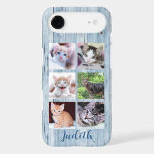 6 Photo Collage Pale Blue Wood Planks iPhone 17 Air Case