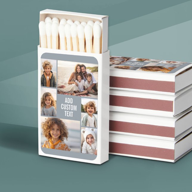 6 photo collage - pastel background - white text matchboxes (Custom Photo Matchbox with Matches)