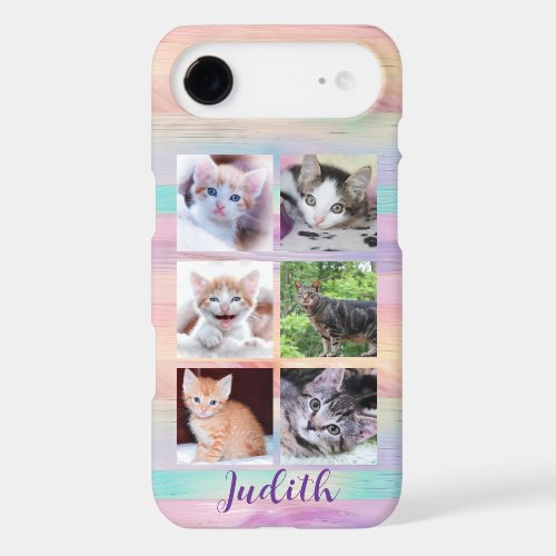 6 Photo Collage Pastel Unicorn Gradient Wood iPhone 17 Air Case