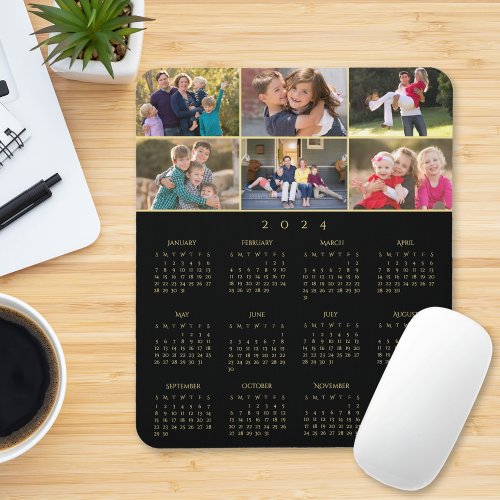 6 Photo Collage Personalized Family 2024 Calendar Mouse Pad