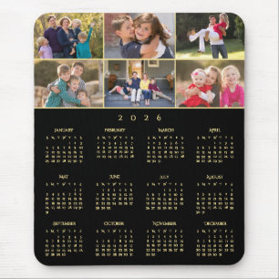 6 Photo Collage Personalized Family 2026 Calendar Mouse Pad