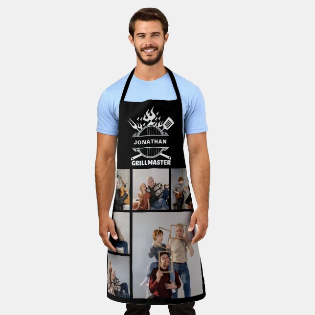 6 Photo Collage Personalized Name Grillmaster BBQ Apron (Worn)