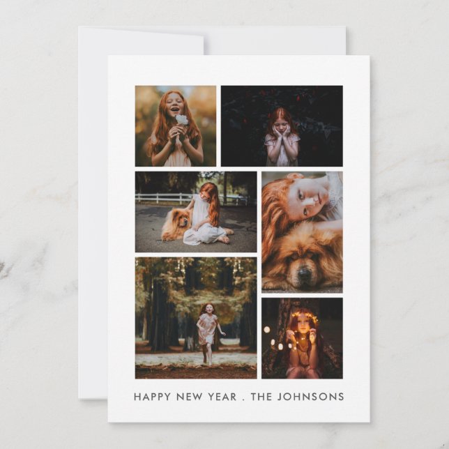 6 Photo Collage Personalized New Year Holiday Card (Front)
