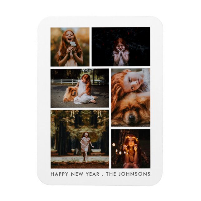 6 Photo Collage Personalized New Year Holiday Magnet (Vertical)