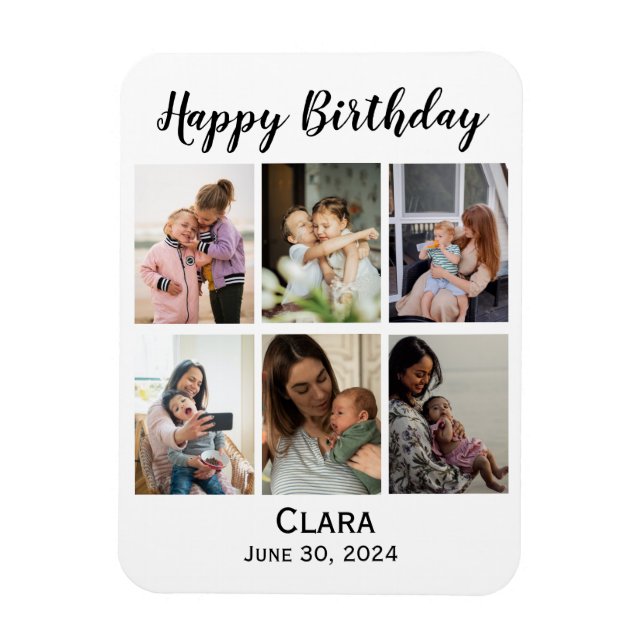 6 Photo Collage Personalized Script Birthday Magnet (Vertical)