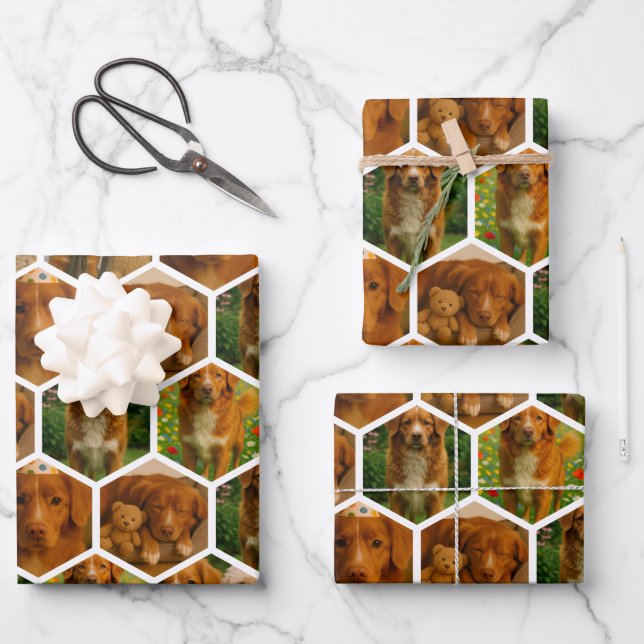 6 Photo Collage Personalized Template Wrapping Paper Sheets (Front)