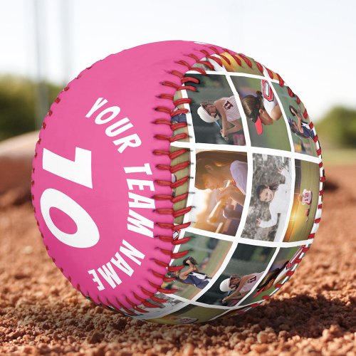 6 Photo Collage Pink Player Number Team Name Softball