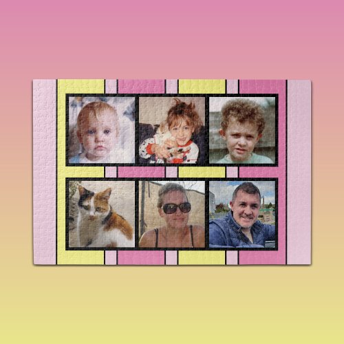 6 photo collage pink yellow stripes jigsaw puzzle