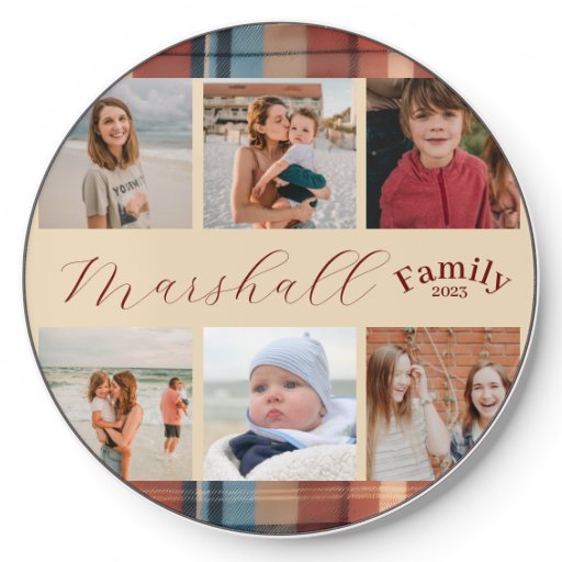 6 photo collage plaid family Wireless Charger