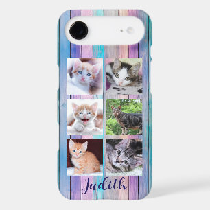 6 Photo Collage Purple Pink Teal Wood Planks iPhone 17 Air Case