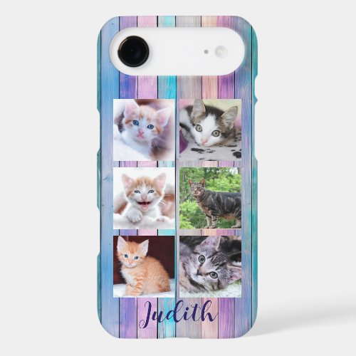 6 Photo Collage Purple Pink Teal Wood Planks iPhone 17 Air Case