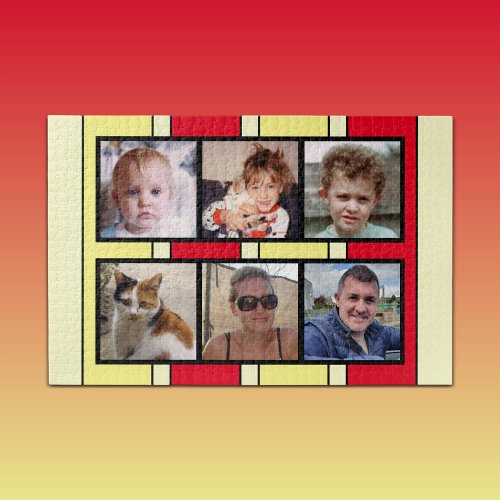 6 photo collage red yellow stripes jigsaw puzzle