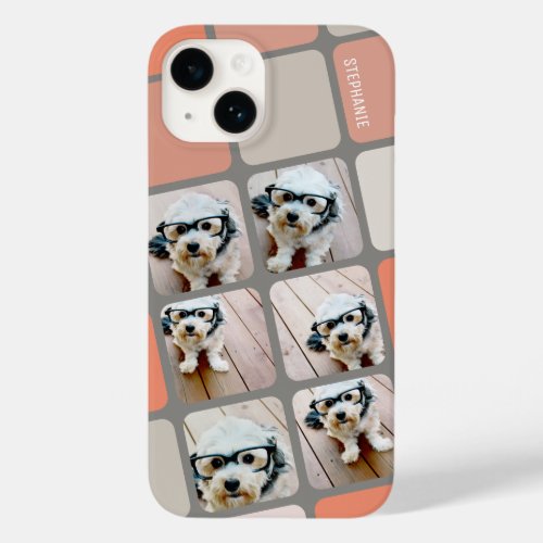 6 Photo Collage Retro Square Pattern coral taupe Case_Mate iPhone 14 Case