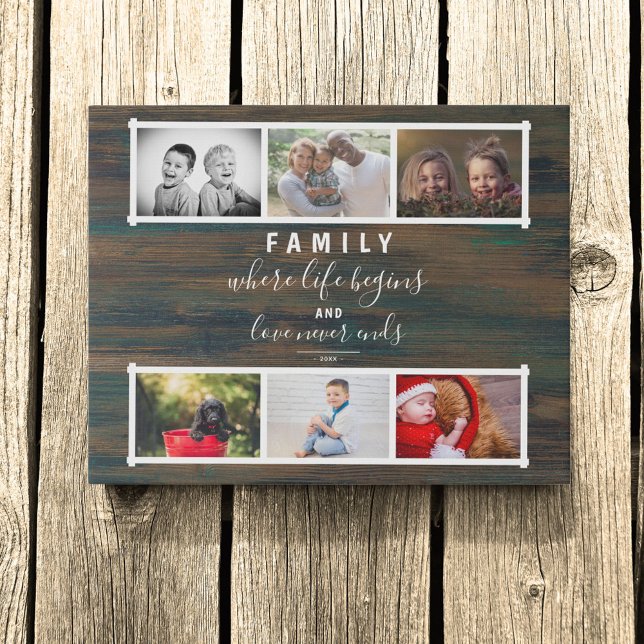 6 Photo Collage Saying Rustic Family Keepsake Faux Canvas Print (Creator Uploaded)