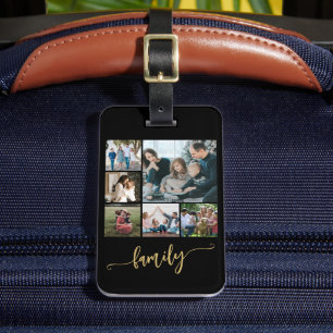 6 photo collage simple modern script personalized luggage tag